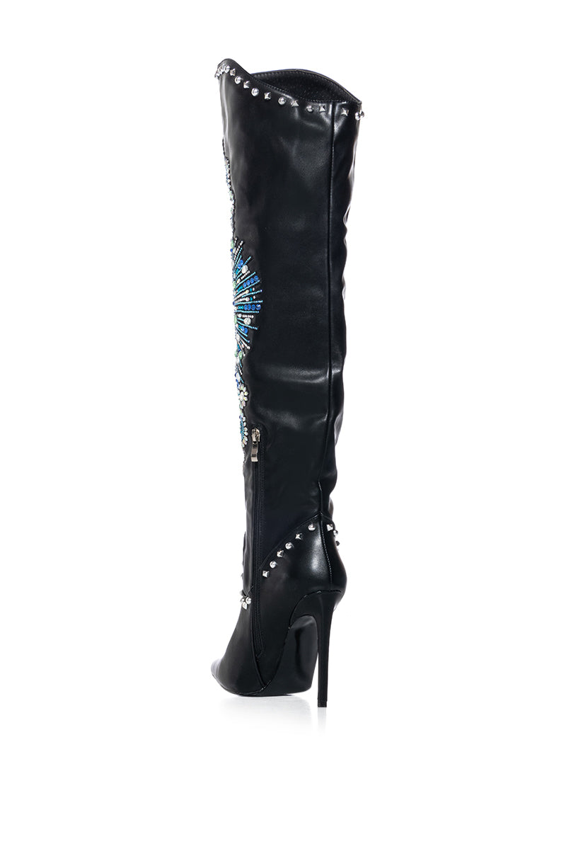 AZALEA WANG AXELLE BLACK BLUE EMBELLISHED BOOT