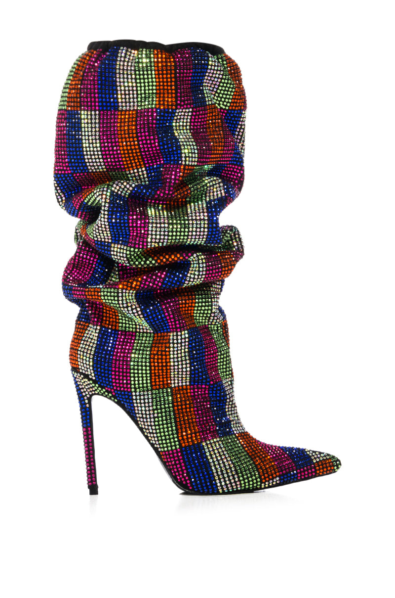 AZALEA WANG BELEN MULTI CHECKERBOARD RHINESTONE DETAIL BOOT