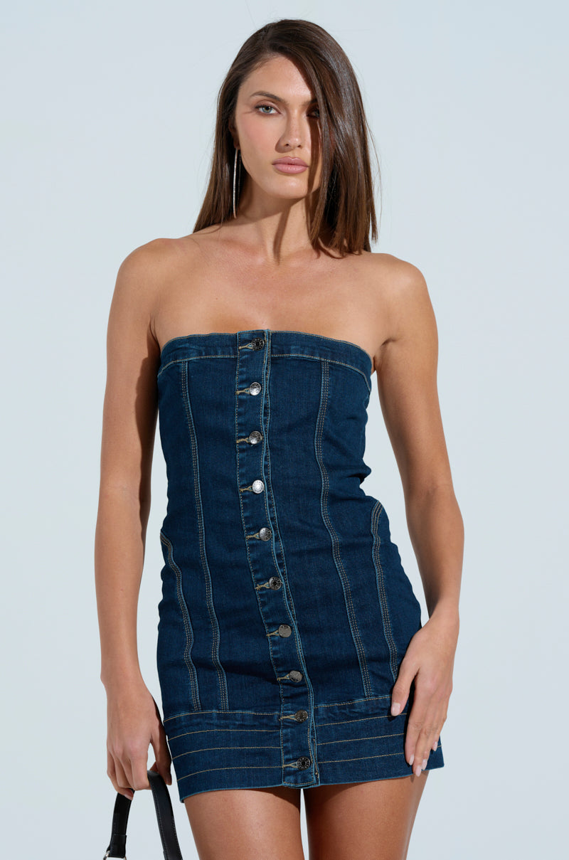 ONE OF A KIND DENIM MINI DRESS