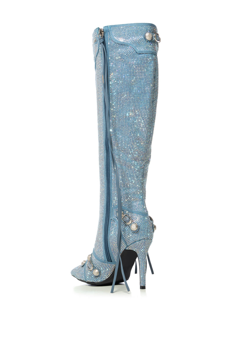 AZALEA WANG MAEVE DENIM RHINESTONE BOOT