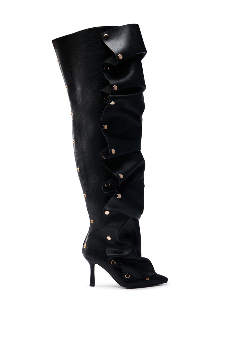 AZALEA WANG SWELCIE BLACK PU GOLD HARDWARE STILETTO BOOT