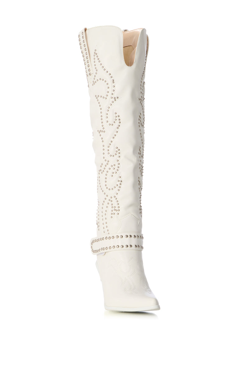 AZALEA WANG MAITIA WHITE EMBELLISHED WESTERN BOOT