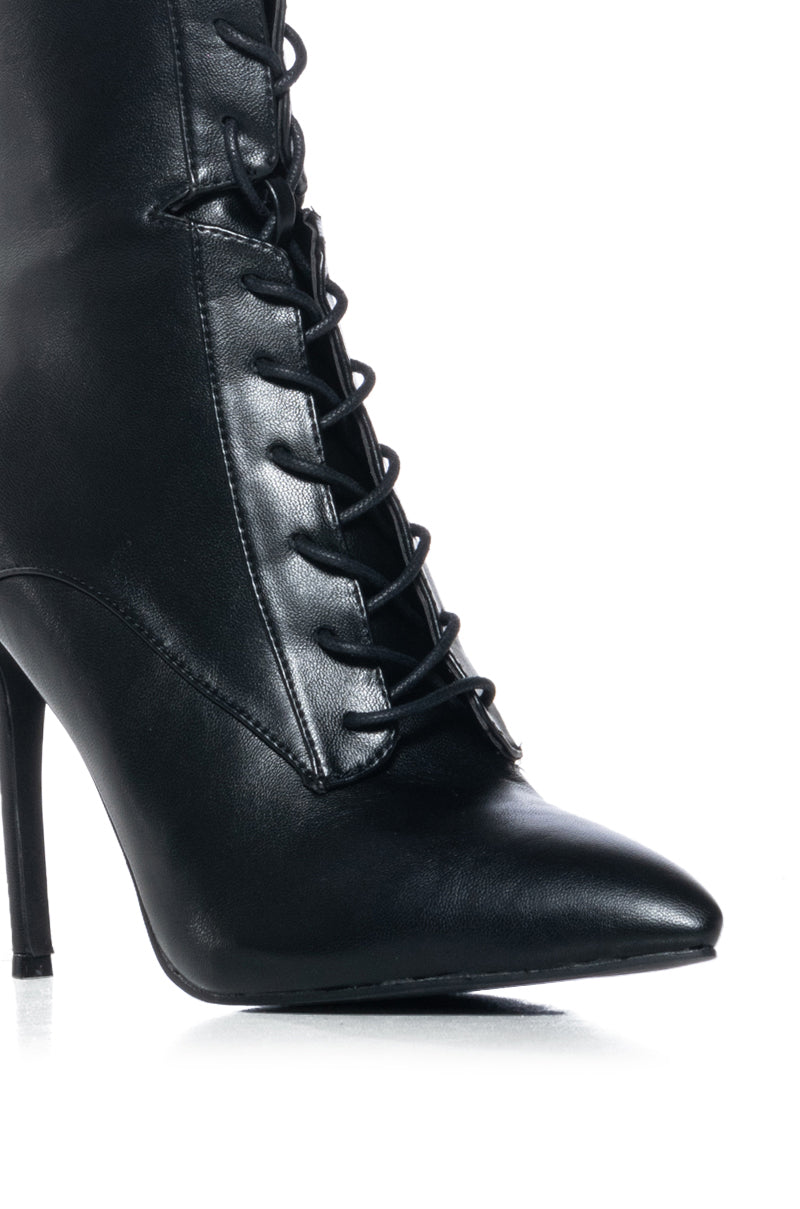 AZALEA WANG ASTORIA LACE UP STILETTO BOOTIE IN BLACKPU