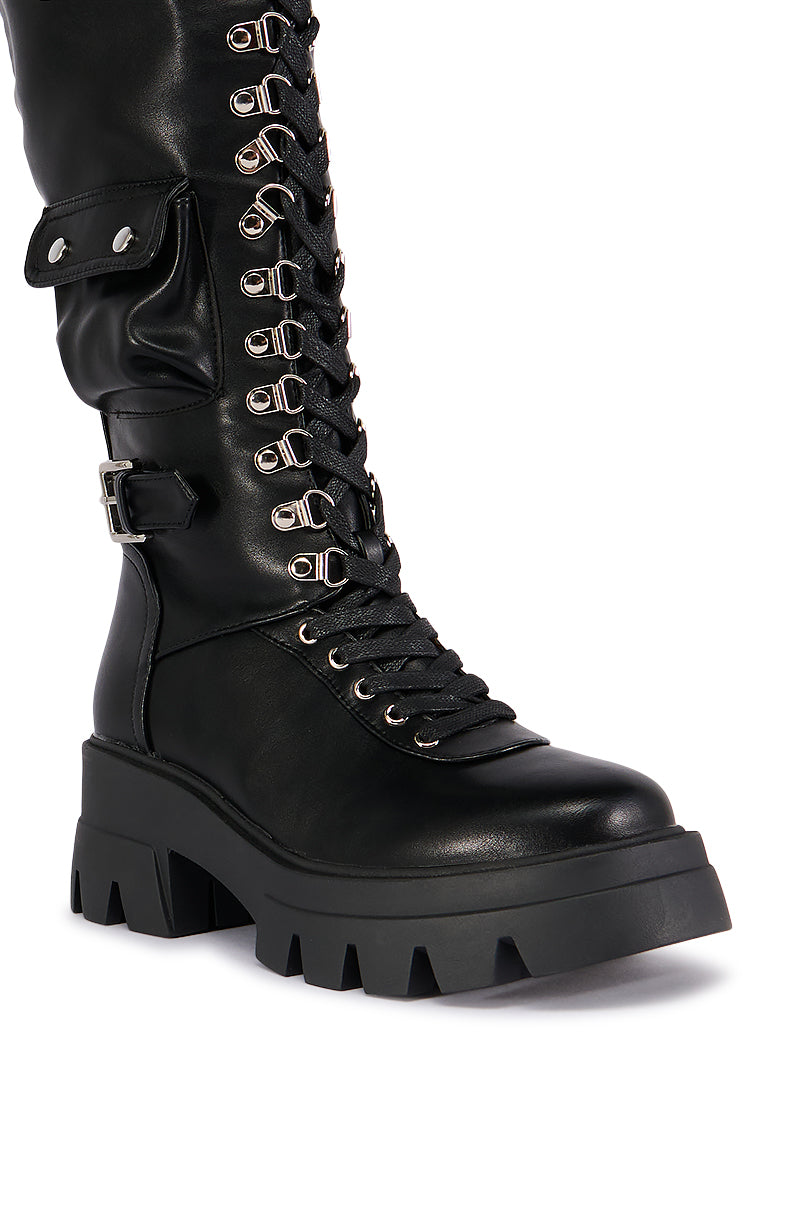 AZALEA WANG EDSEL BLACK OVER THE KNEE LACE UP BOOT