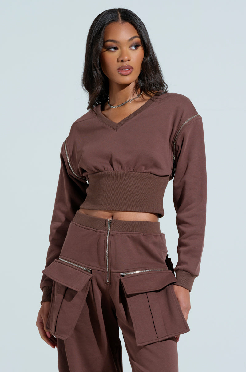 NIA CORSETED ZIPPERED LONGSLEEVE SWEATSHIRT