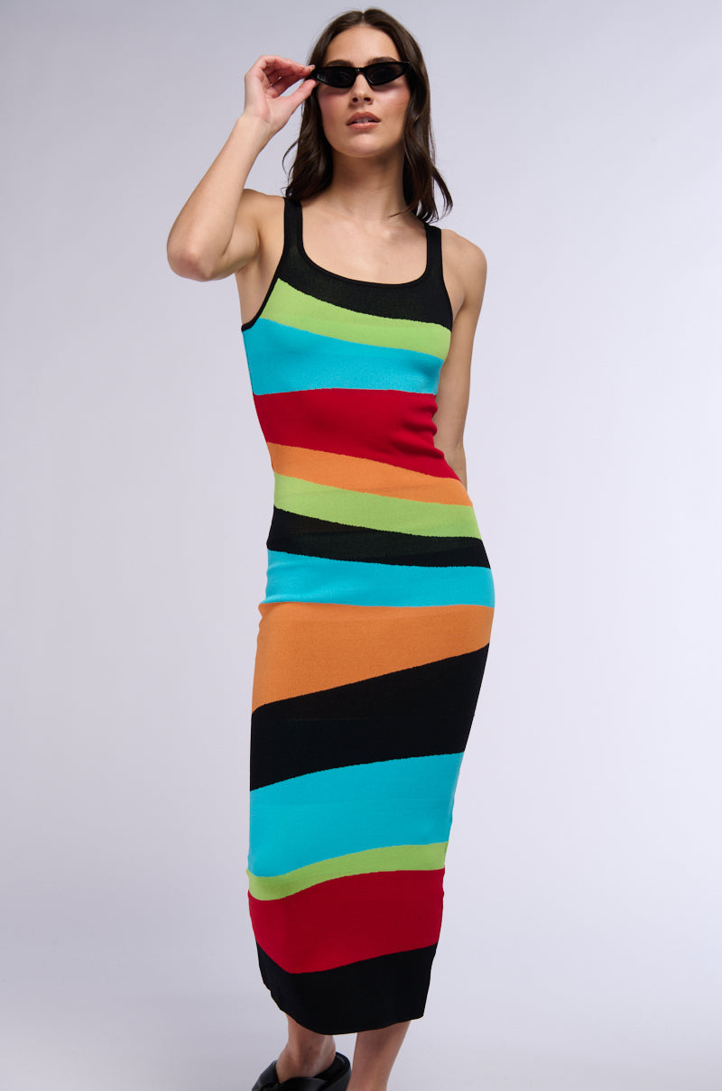 TASTE THE RAINBOW STRIPED MIDI DRESS