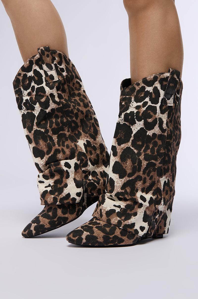 AZALEA WANG SPICE LEOPARD WESTERN WEDGE BOOTIE