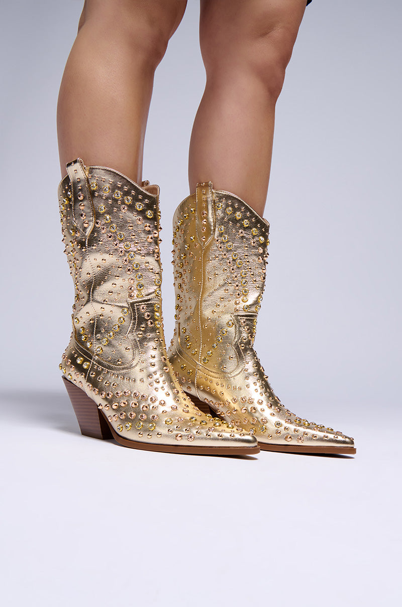 AZALEA WANG APPEASE GOLD EMBELLISHED COWBOY BOOT