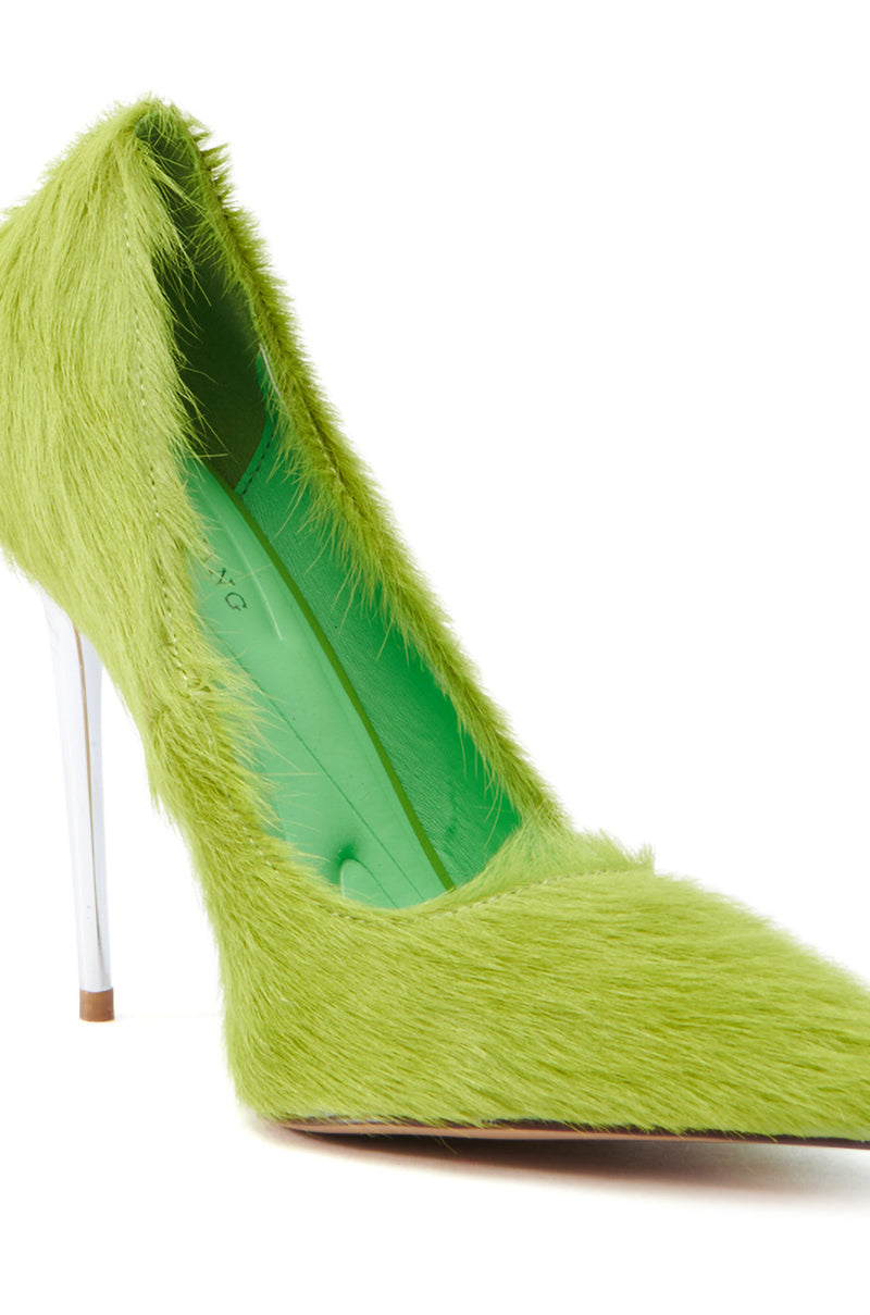 AZALEA WANG ROMEE GREEN PONY HAIR PUMP