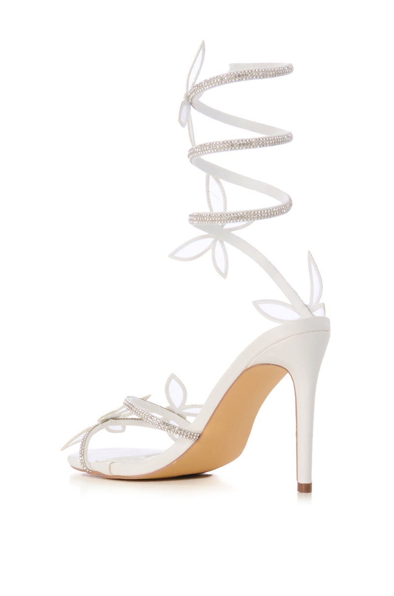 AZALEA WANG DANCY WHITE BUTTERFLY WRAP UP STILETTO SANDAL