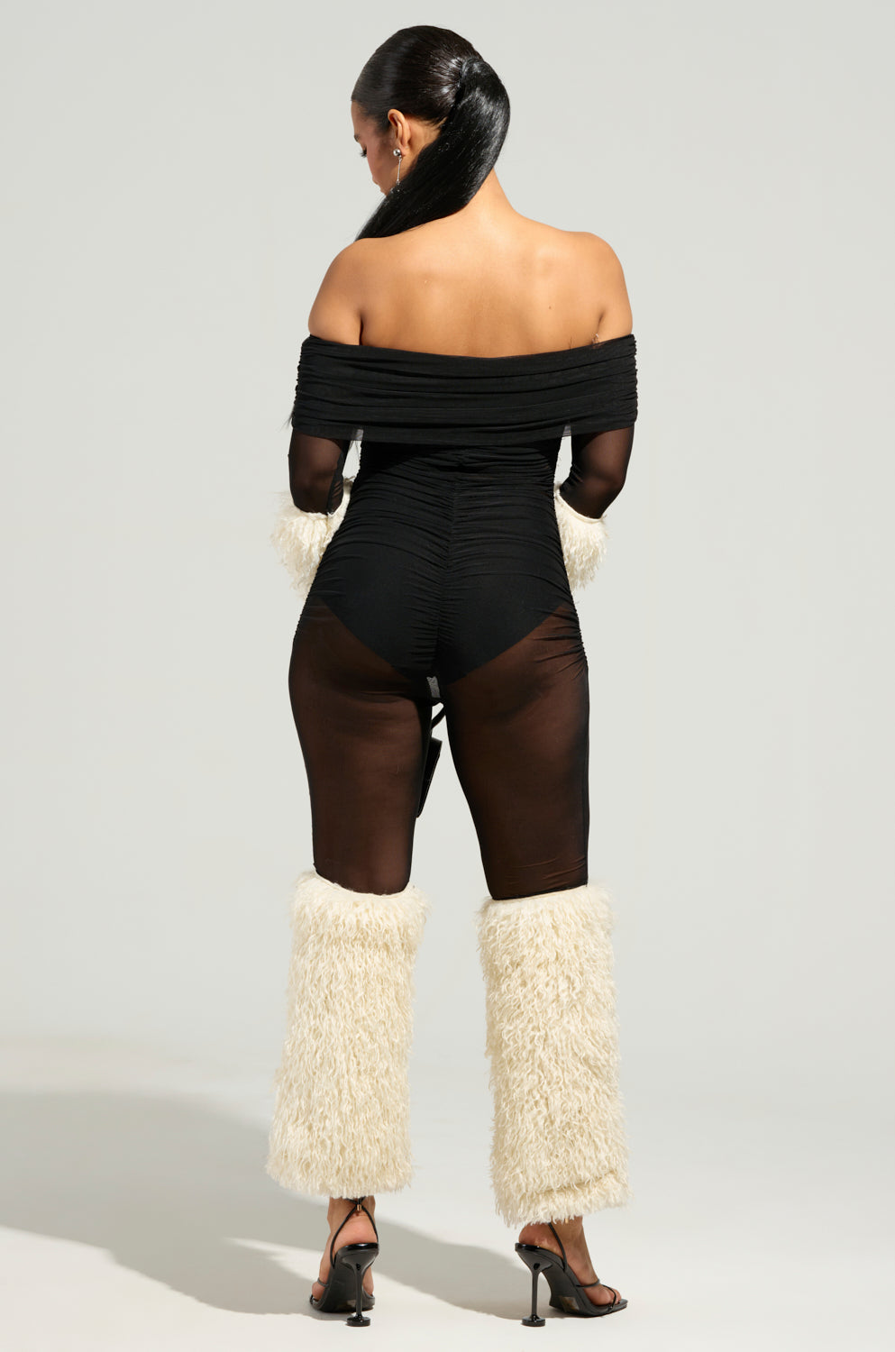 ANNIKA MESH AND FUR JUMPSUIT