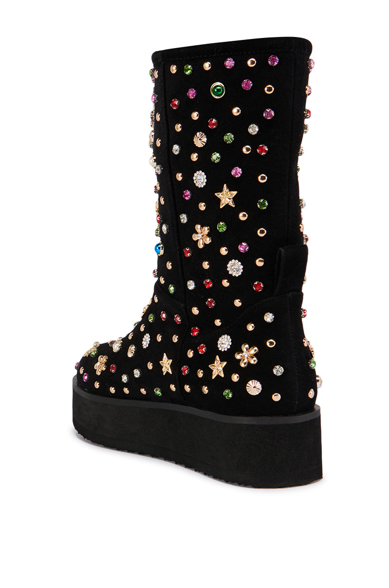 AZALEA WANG EMBELLISHED RHINESTONE BOOTIE IN BLACK