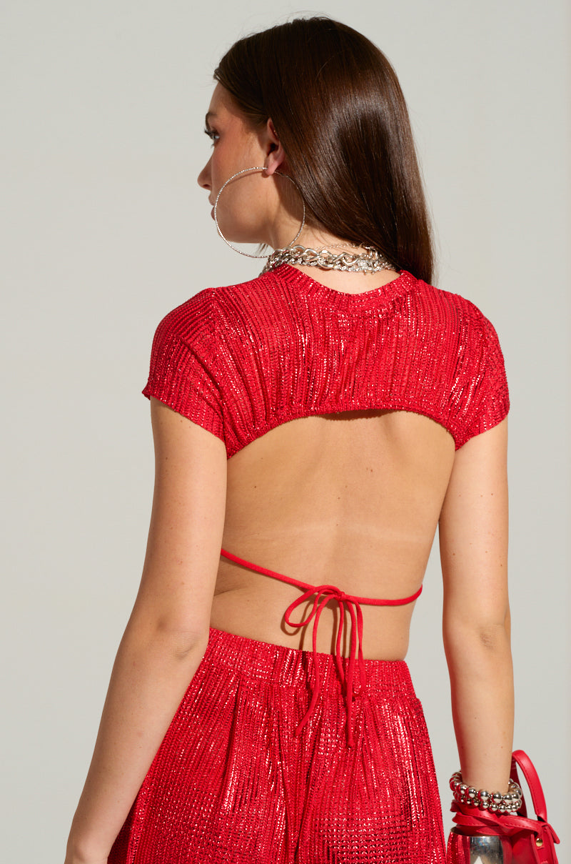 JUST LIKE MAGIC METALLIC OPEN BACK TOP IN RED