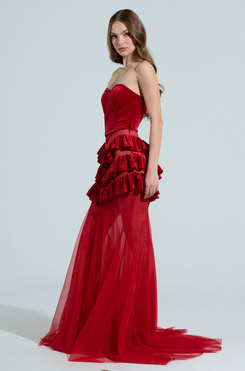 LIGHTS AND ACTION MAXI DRESS IN RED