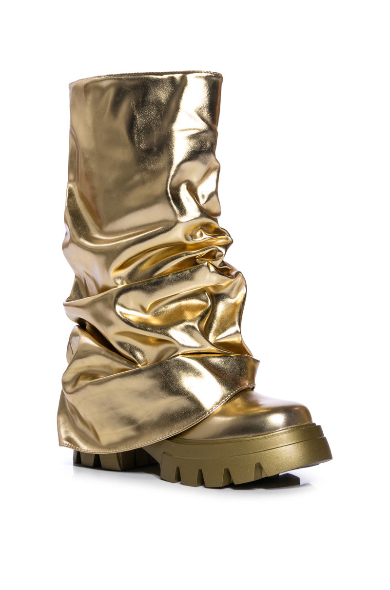 AZALEA WANG MATE METALLIC MID CALF BOOT IN GOLD