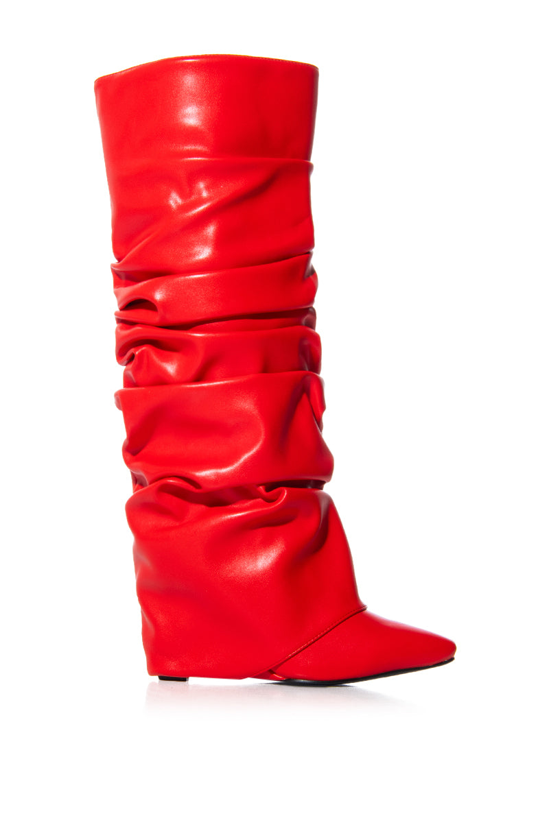 AZALEA WANG ZUMMA RED RUCHED WEDGE BOOT