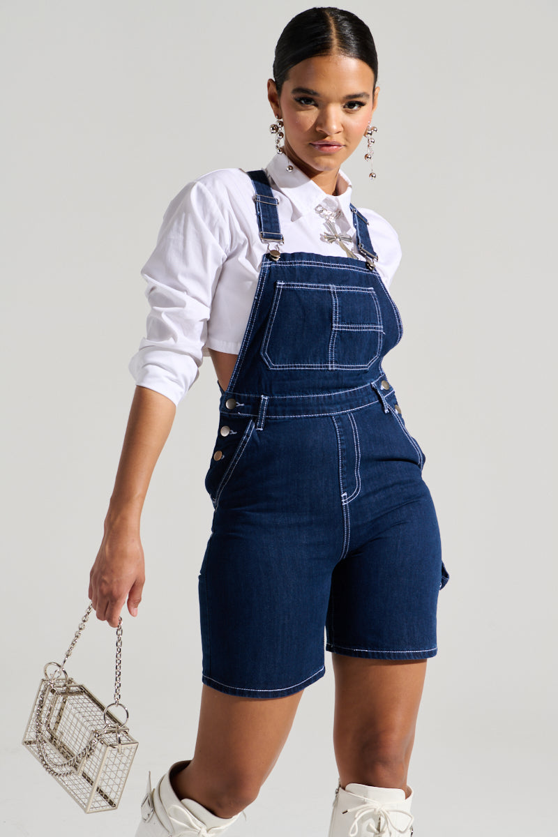 THROWING IT DOWN DENIM SHORT OVERALL