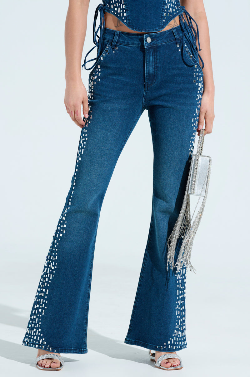 ROCKSTAR DENIM RHINESTONE FLARED PANT