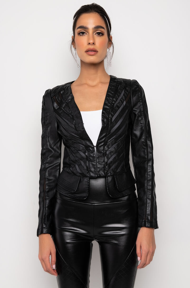 COME A LITTLE CLOSER MESH PLEATHER JACKET