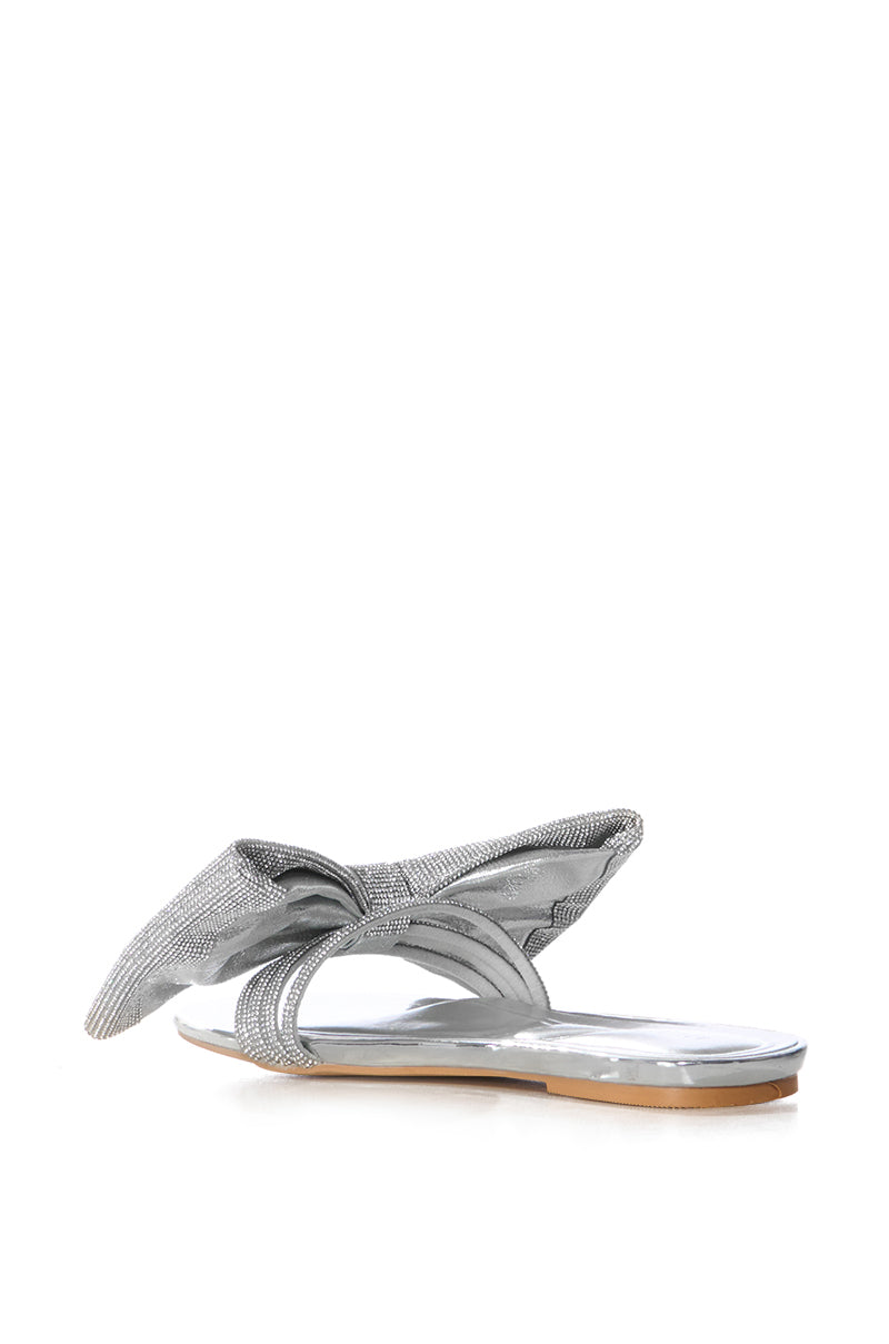 AZALEA WANG BOWTON SILVER BOW DETAIL FLAT SANDAL