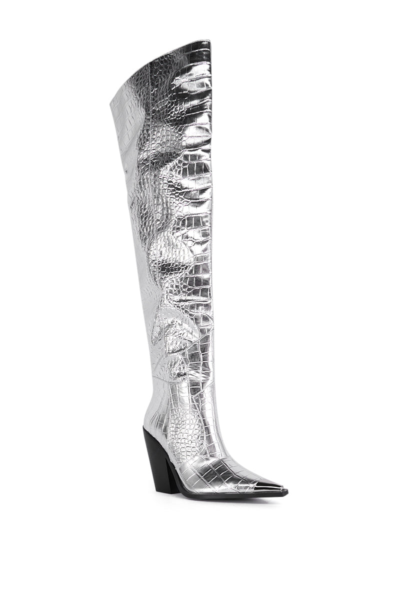 AZALEA WANG SILVER CROC GRISSEL WESTERN BOOT