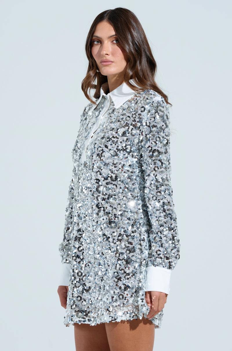 SO POSH BEADED SEQUIN SHIRT DRESS