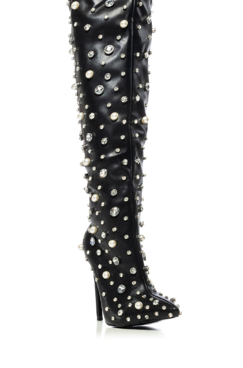 AZALEA WANG STARLING BLACK EMBELLISHED BOOT