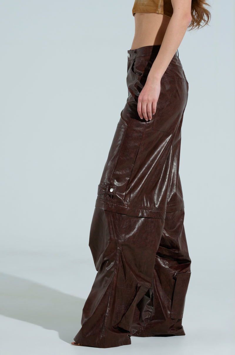 TOO GOOD FAUX LEATHER WIDE LEG TROUSER