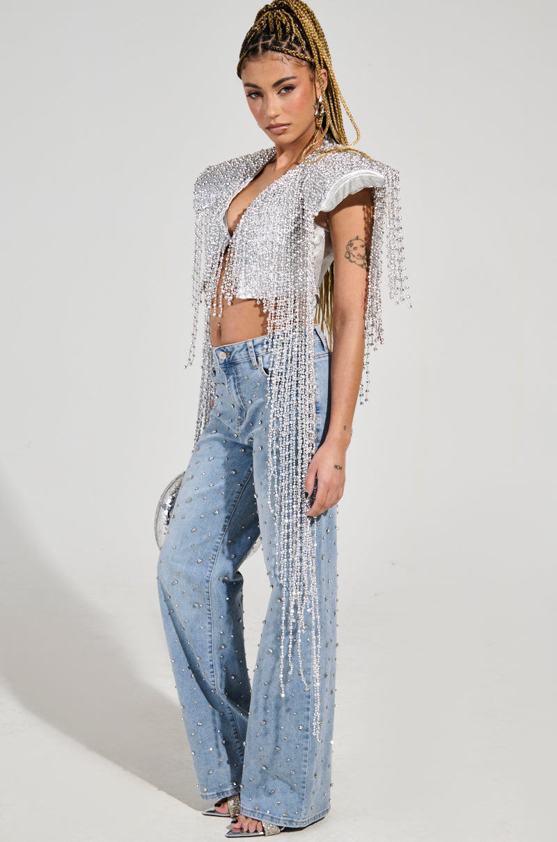 IN MY OWN LANE SILVER BEADED TOP