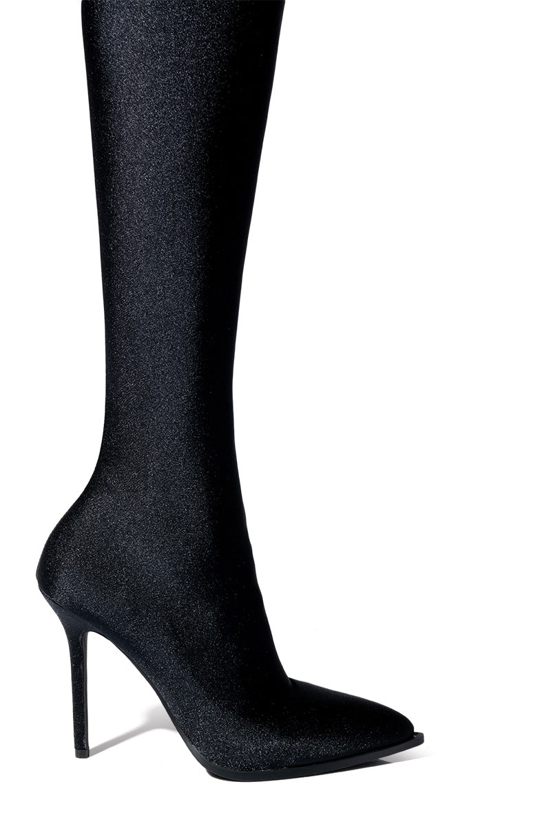 AZALEA WANG STAR STRETCH NEW LEVEL THIGH HIGH STILETTO BOOT IN BLACK