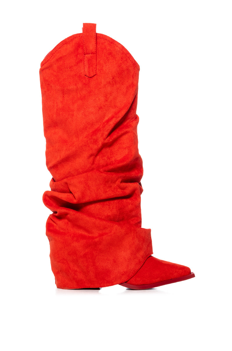 AZALEA WANG LETTICE FAUX SUEDE WESTERN BOOT IN RED