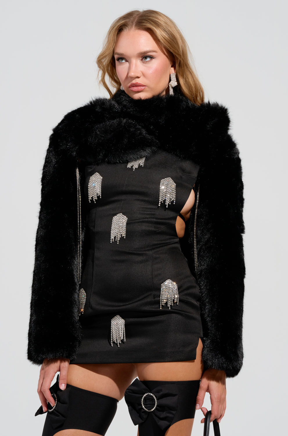 BUSINESS IN THE FRONT ASYMMETRICAL FUR BOLERO