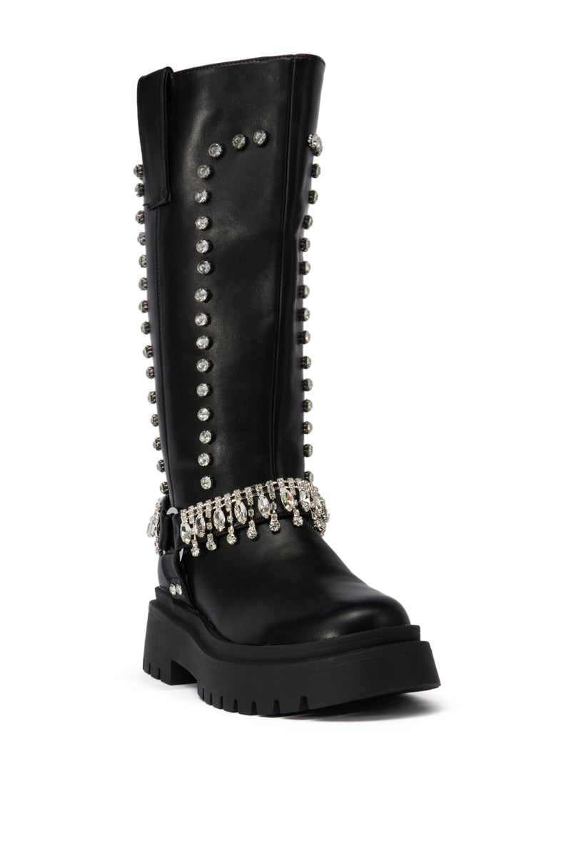 AZALEA WANG FILOMENA BLACK EMBELLISHED FLATFORM BOOT