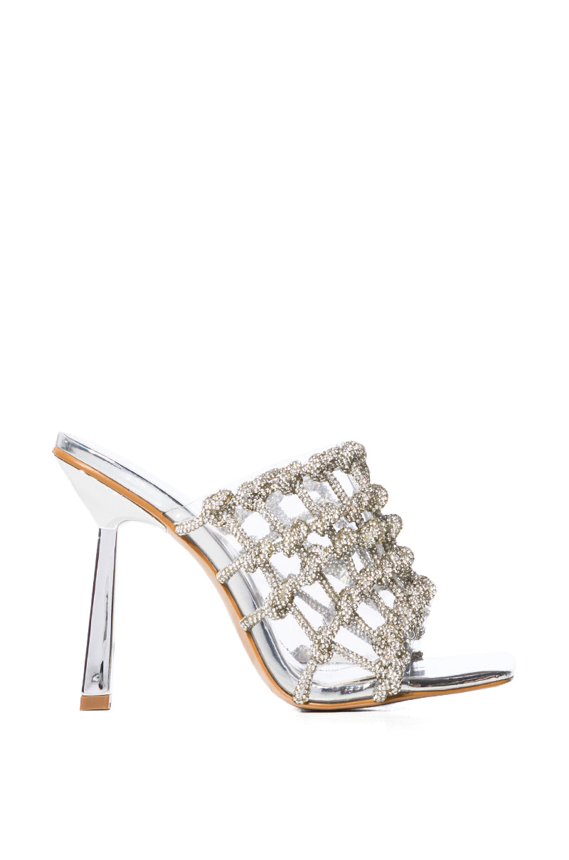 AZALEA WANG SNOWDROP EMBELLISHED KNOT WEB SANDAL IN SILVER