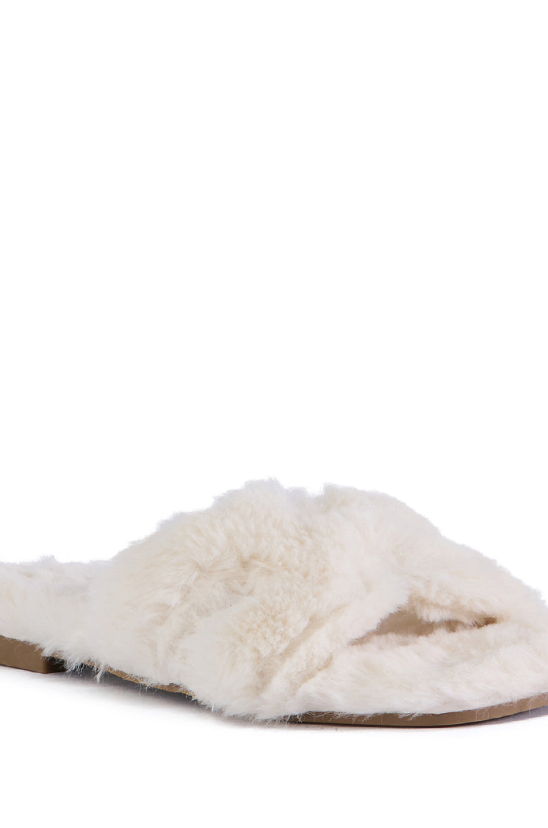 AZALEA WANG WHITE FUZZY SLIP ON SANDAL