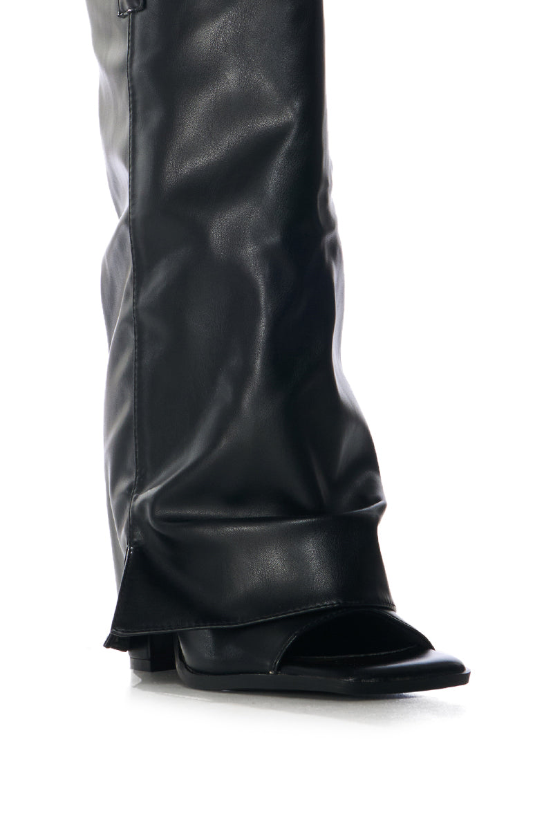 AZALEA WANG ALARIC BLACK WESTERN OPEN TOE SANDAL BOOT