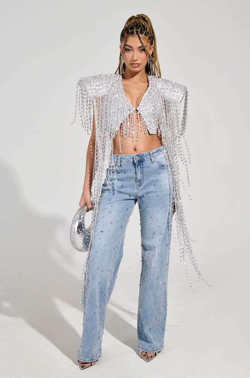 IN MY OWN LANE SILVER BEADED TOP