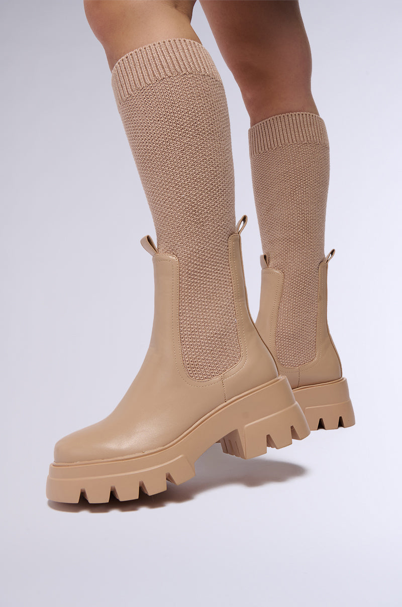 AZALEA WANG MOTA TAN PU AND SWEATER BOOT