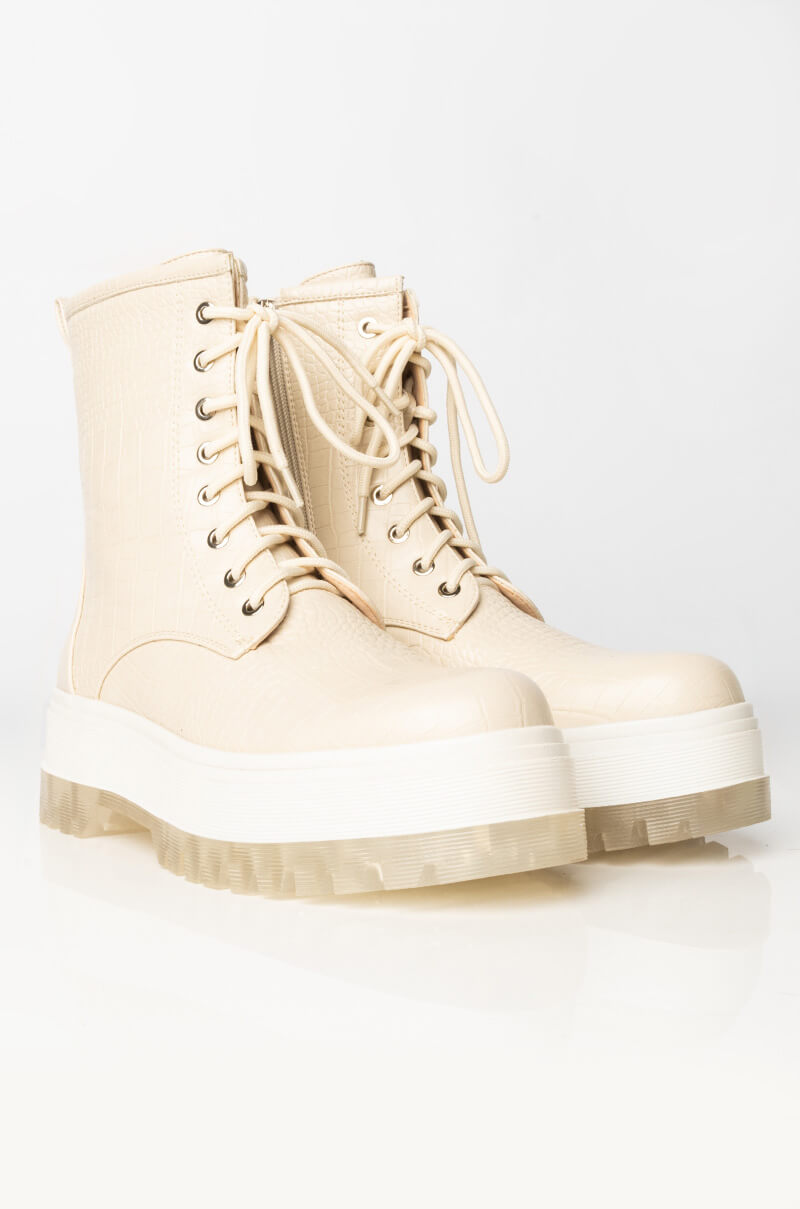 AZALEA WANG CALL ME DRAMATIC FLATFORM BOOTIE IN BONE