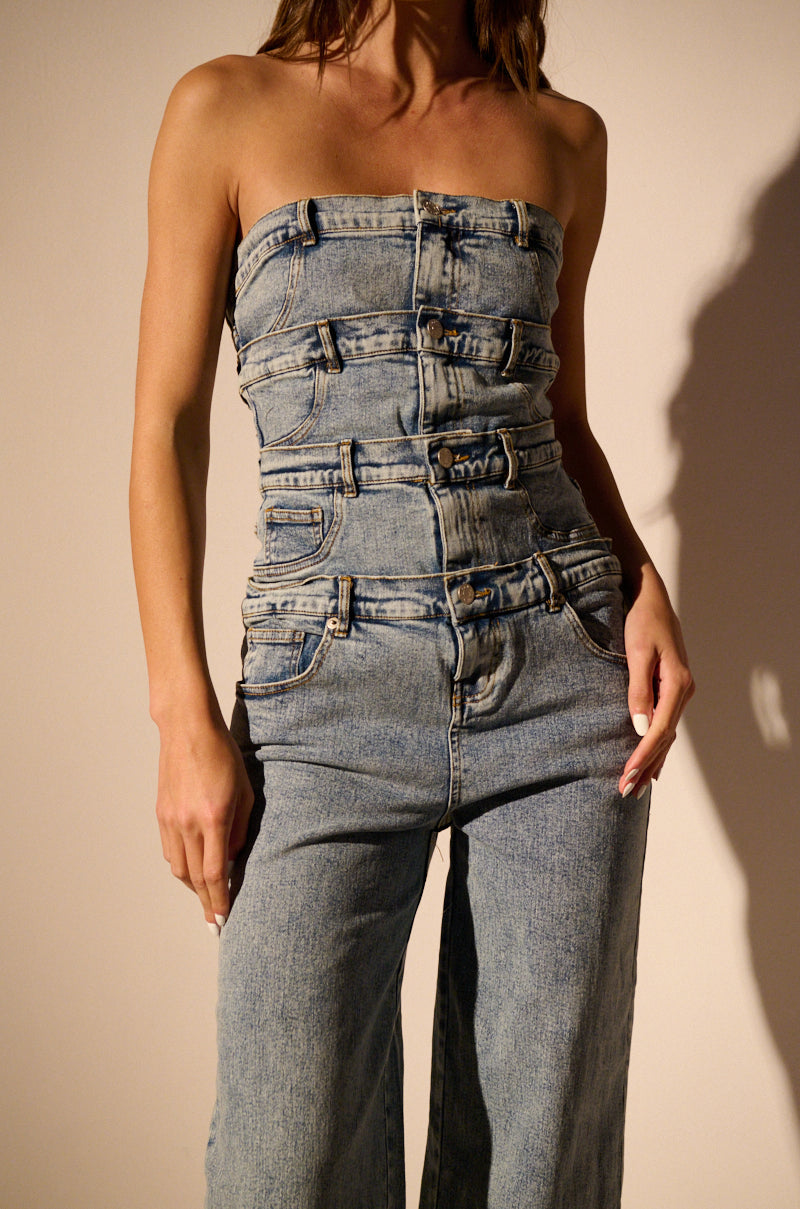 DENIM DENIM DENIM LAYERED JUMPSUIT