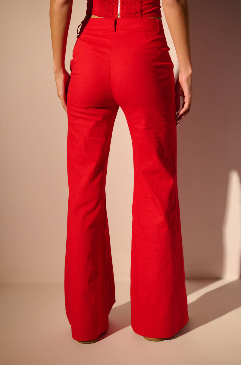 STRETCH LINEN RED TROUSER