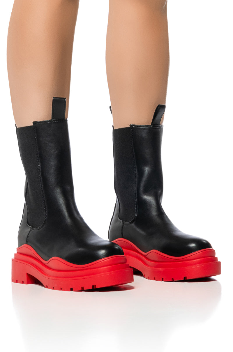 AZALEA WANG GHOSTED FLATFORM CHELSEA BOOT IN RED