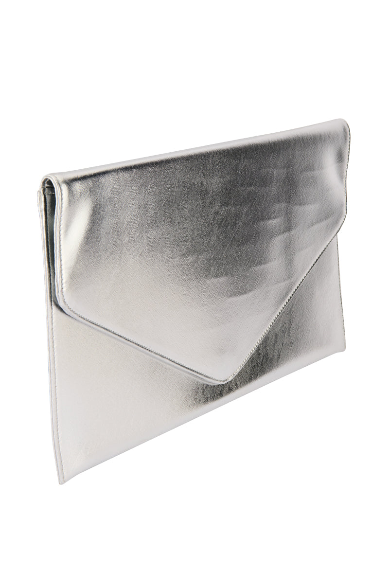 READY FOR ANYTHING OVERSIZED CLUTCH IN SILVER