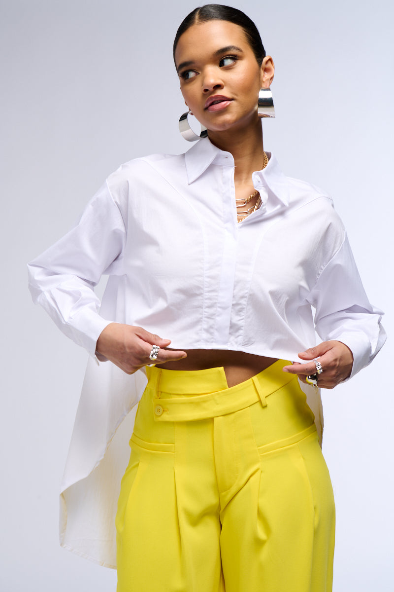 STEPHANIE HIGH LOW POPLIN BUTTON DOWN SHIRT