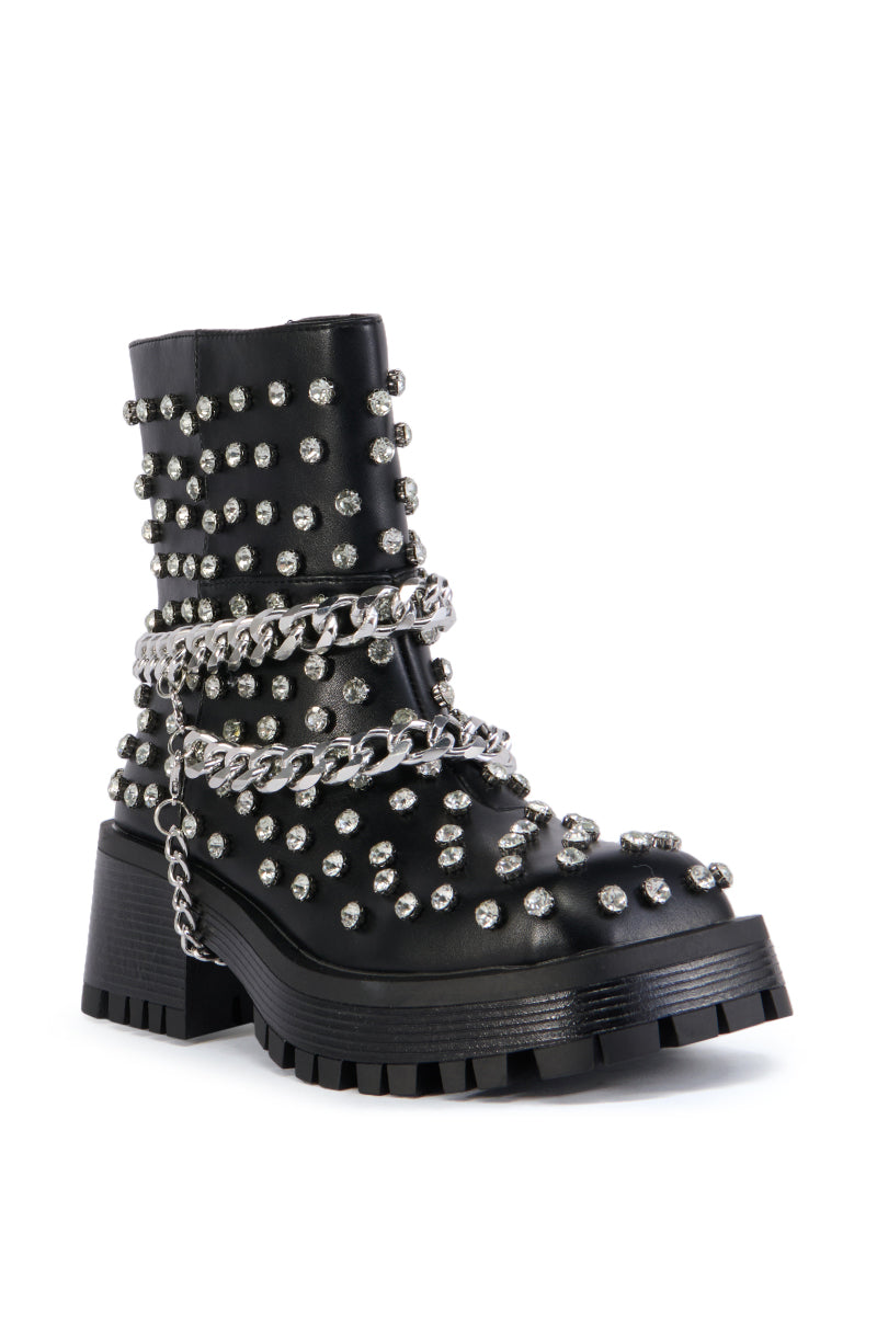 AZALEA WANG COVEN BLACK EMBELLISHED COMBAT BOOT