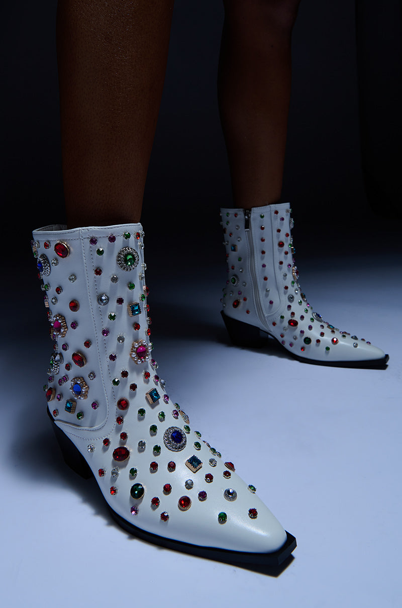 AZALEA WANG SPRINKLES EMBELLISHED BOOTIE IN WHITE