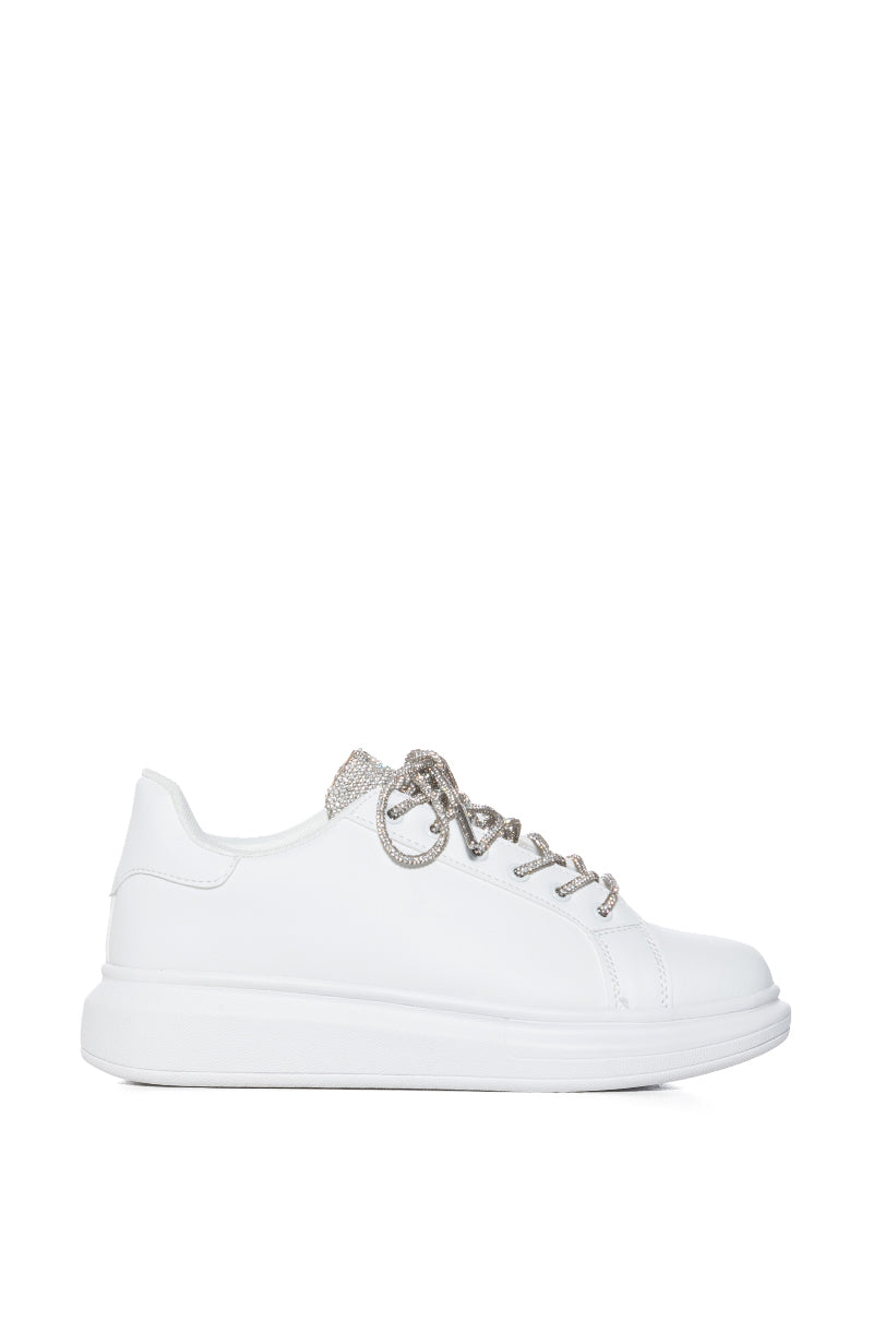 AZALEA WANG JANAN DIAMOND LACED SNEAKER IN WHITE