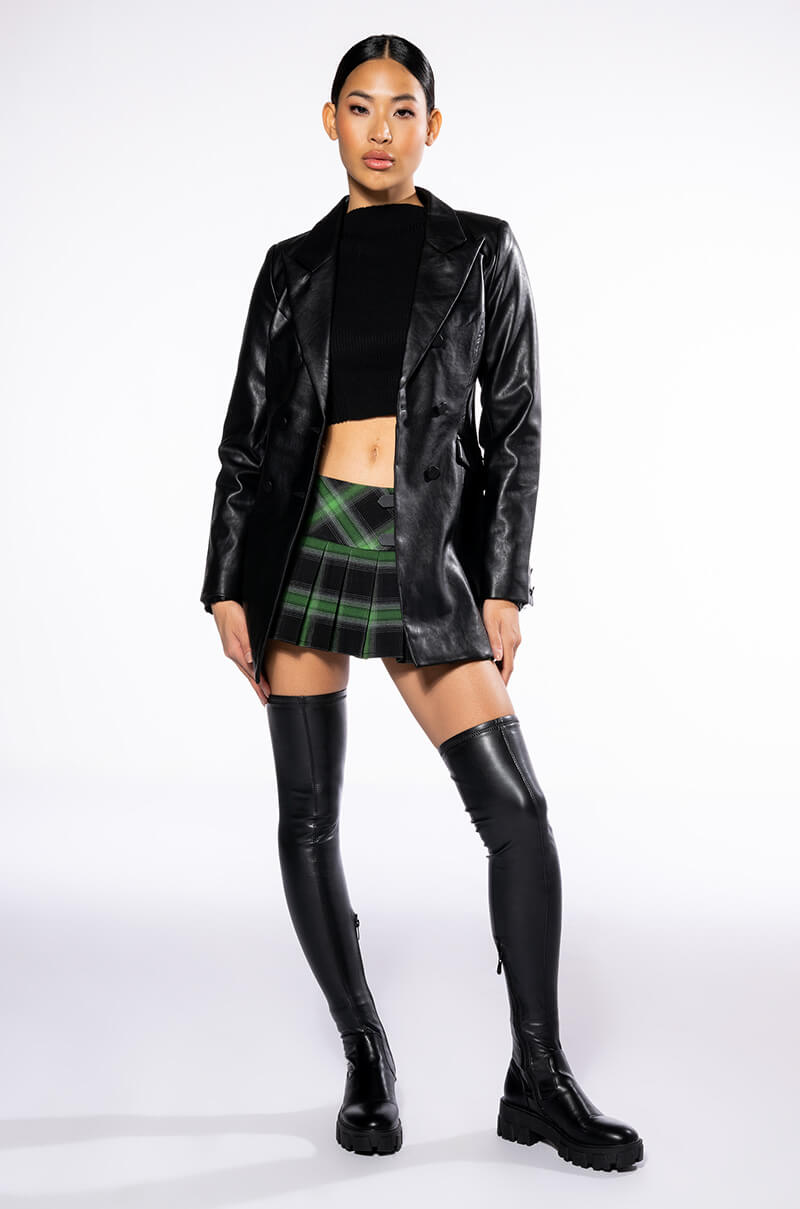 LET GO PLEATED PLAID MINI SKIRT