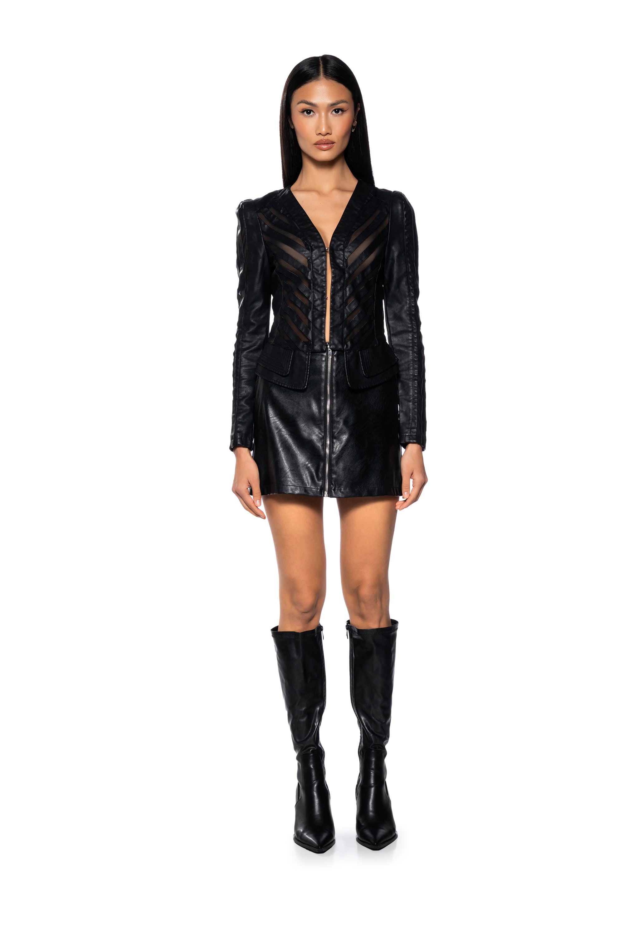 COME A LITTLE CLOSER MESH PLEATHER JACKET