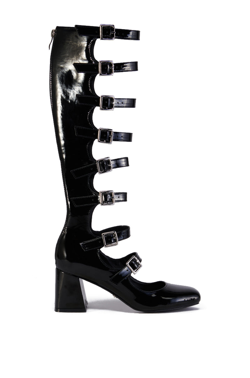 AZALEA WANG LAIMA BLACK PATENT BUCKLE UP BOOT